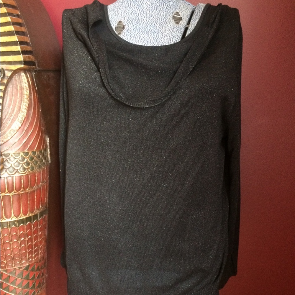 Lane Bryant black sparkle, slit sleeve blouse
